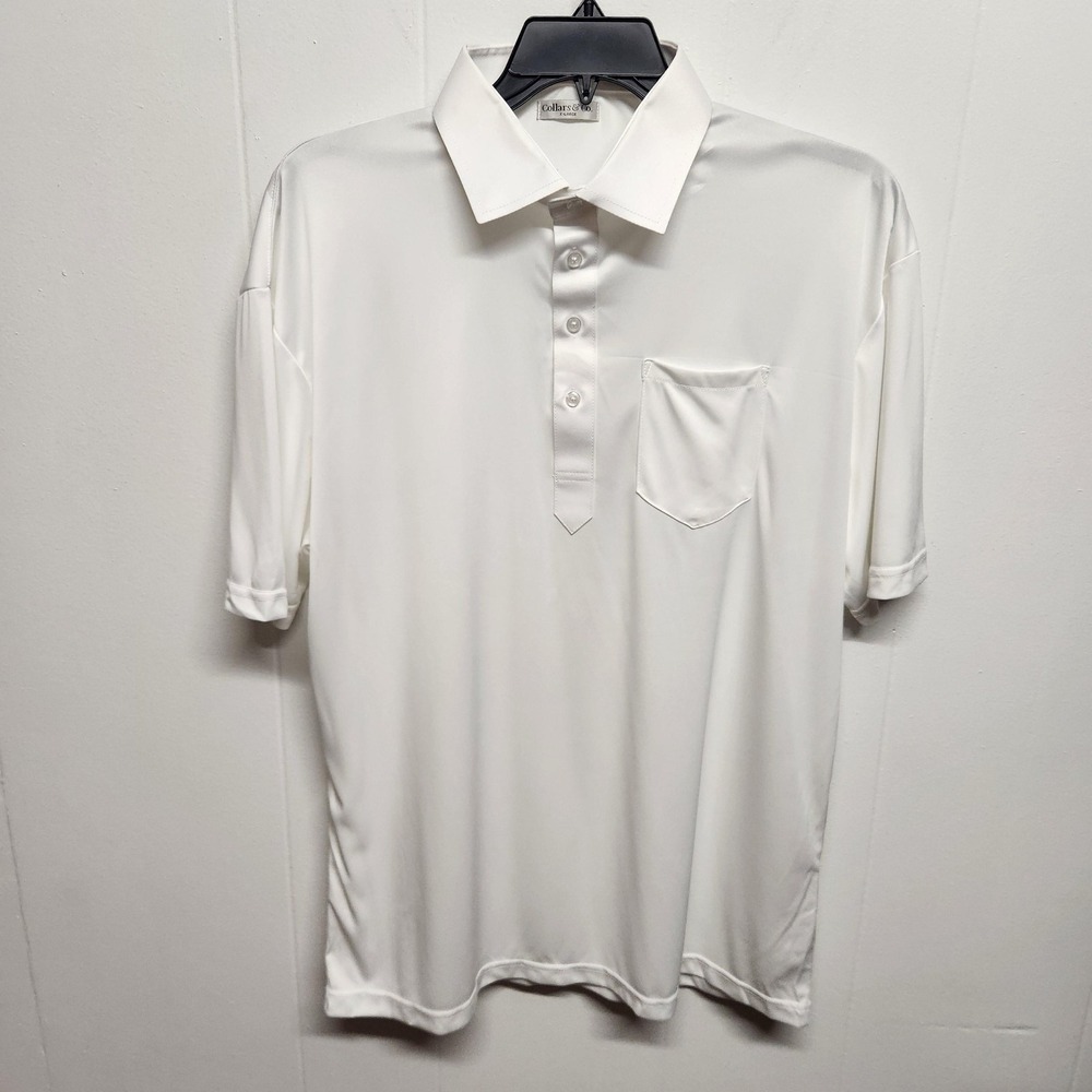 Collars & Co. Polo Shirt Mens XL White Dress Collar Short Sleeve Pocket Casual